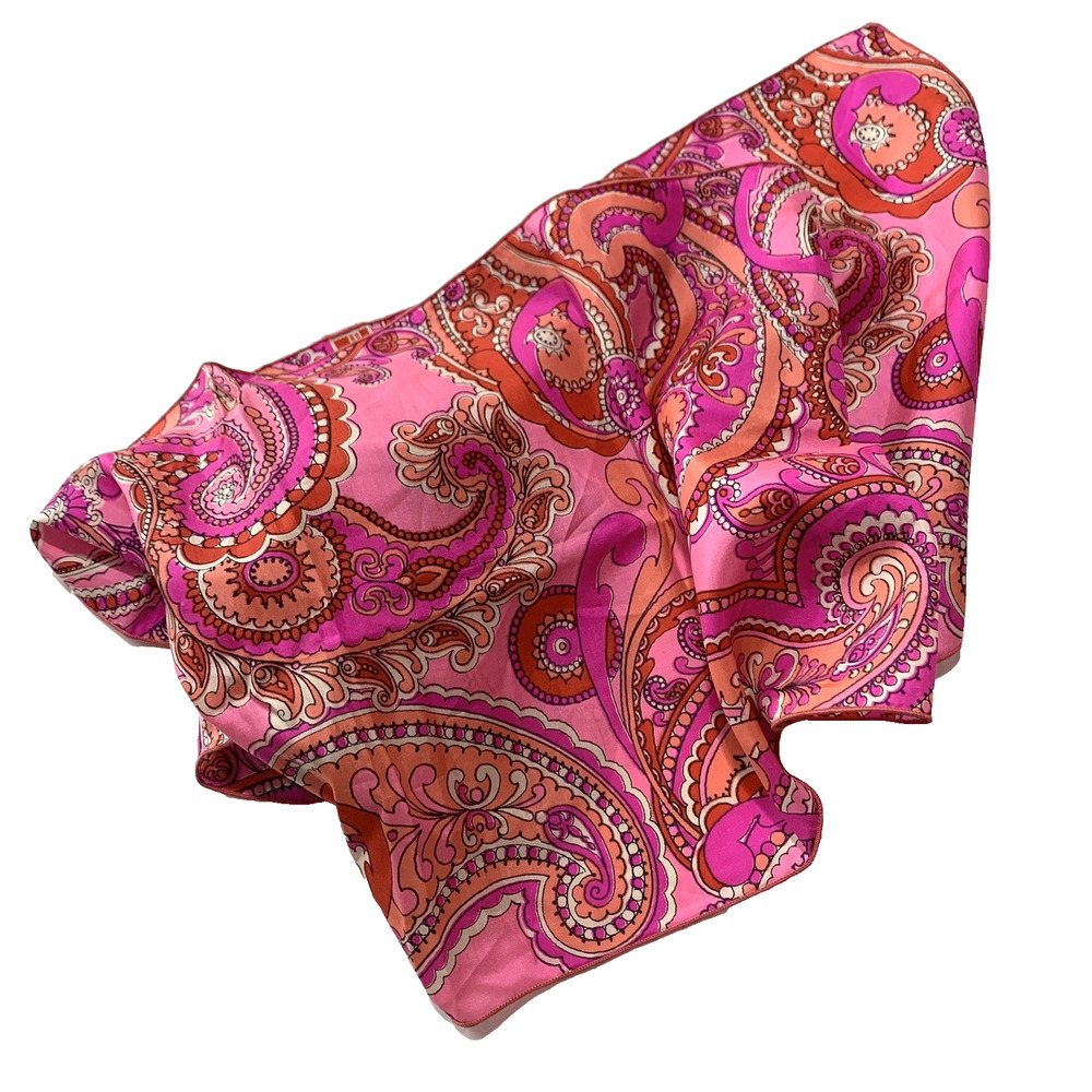 Vtg Ray Strauss 100% Silk Scarf Pink Paisley Rectangle 10"x42" 1960's Mod Wrap
